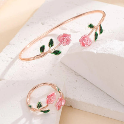 Ensemble jonc et bague roses