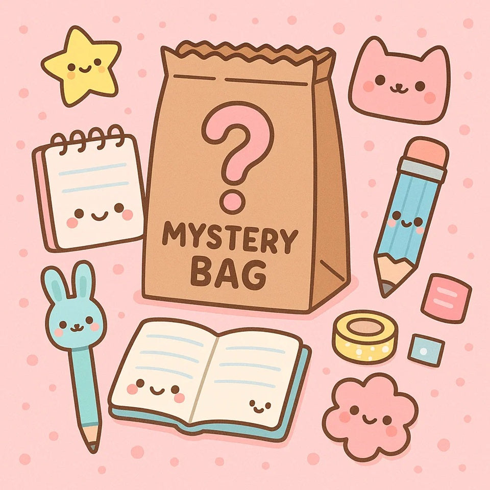 un lucky bag composé d'articles mignons, ludiques et pratiques pour égayer ta papeterie au quotidien !