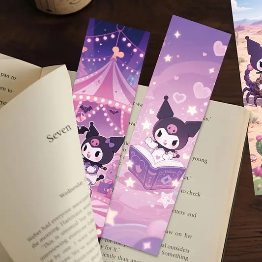 des marque-pages à l'effigie de l'adorablement rebelle Kuromi. Ils sont dans les tons de couleurs de Kuromi : violets