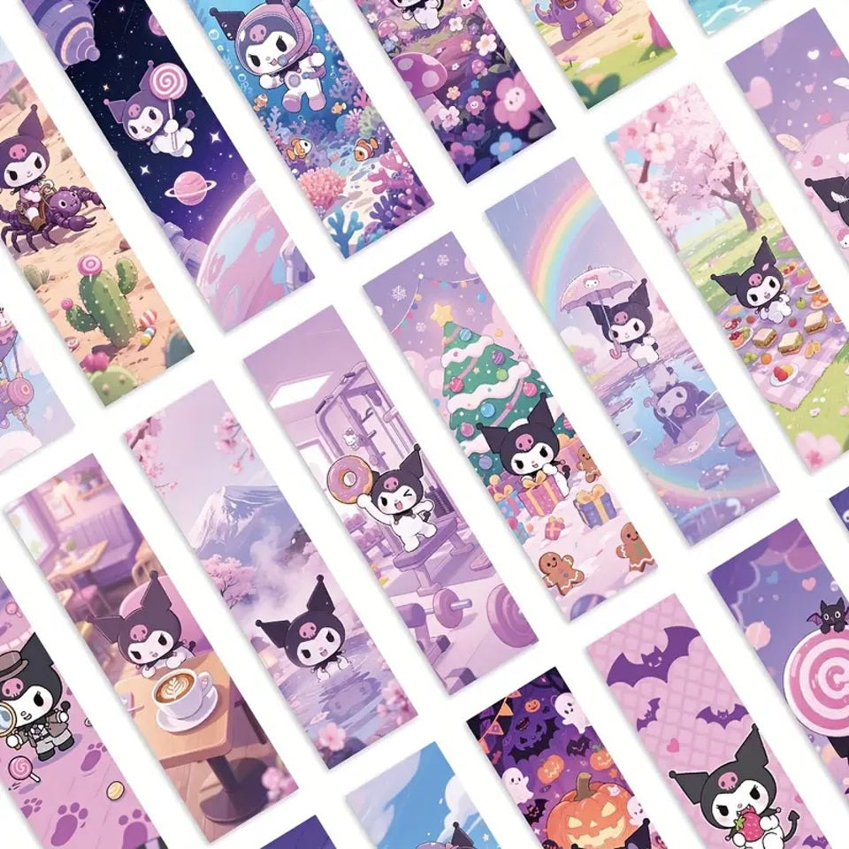 des marque-pages à l'effigie de l'adorablement rebelle Kuromi. Ils sont dans les tons de couleurs de Kuromi : violets