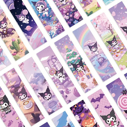 des marque-pages à l'effigie de l'adorablement rebelle Kuromi. Ils sont dans les tons de couleurs de Kuromi : violets