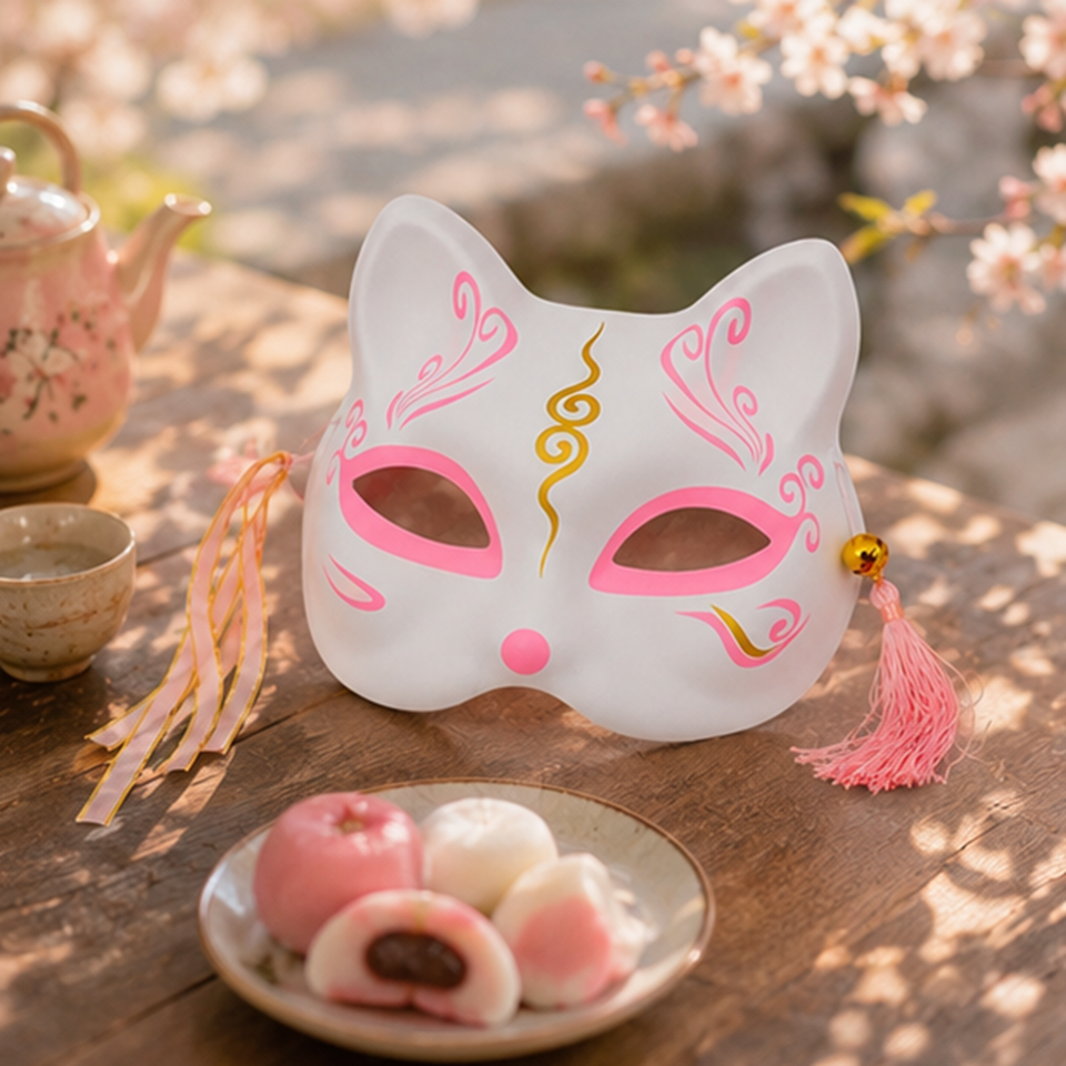 Masque kitsune rose