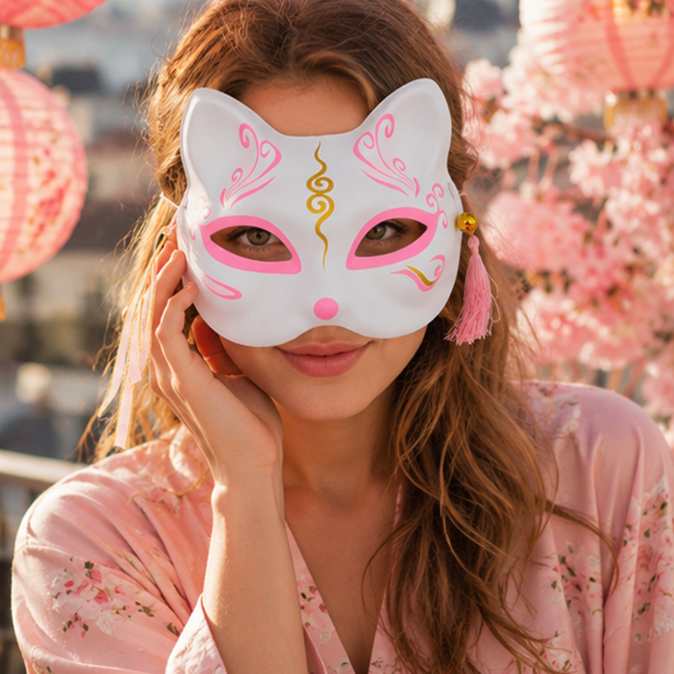 Masque kitsune rose
