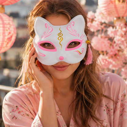 Masque kitsune rose