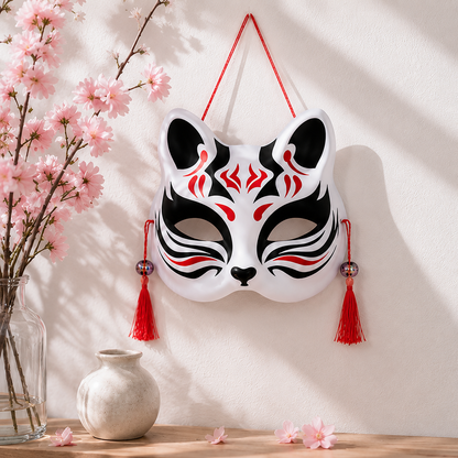 Masque kitsune rouge et noir