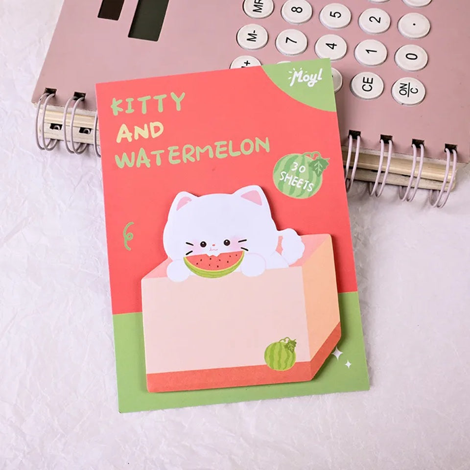 Mémo adhésif chat kawaii version pastèque, chat blanc adorable dans son carton coloré 🐱