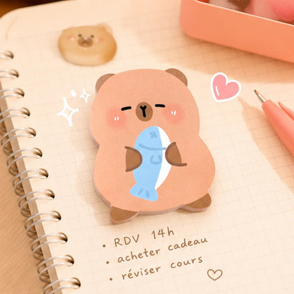 Lot de mémos adhésifs en forme de capybara kawaii, 60 feuillets par carnet, design attachant 🦫