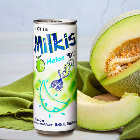 une canette à boire de Milkis, cette boisson délicieusement lactée et gazéifiée au goût de melon bien frais. 