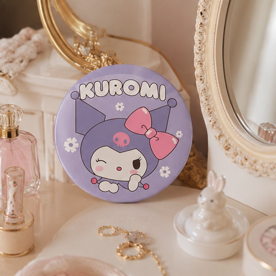 Miroir de poche rond de couleur violet pastel au design kawaii Kuromi 💜