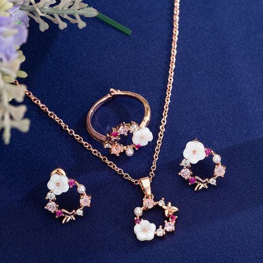 Parure de bijoux couronne de fleurs de sakura