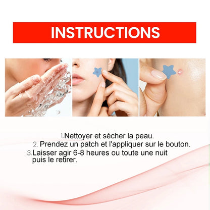 des patch anti acné en forme d'étoiles colorées pour combattre les petits boutons. Bye bye les boutons, votre peau est nourrit et hydratée en même temps.