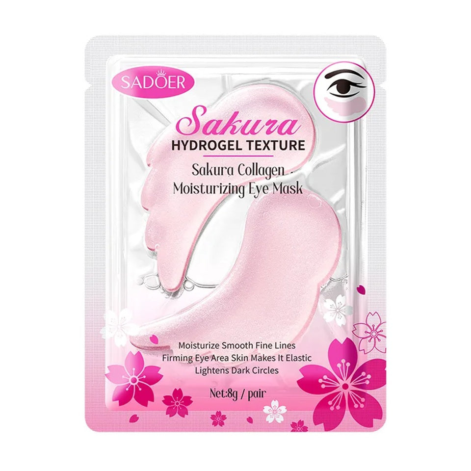 Patchs hydrogel pour les yeux au collagène SADOER, parfum sakura, soins contour des yeux hydratants.