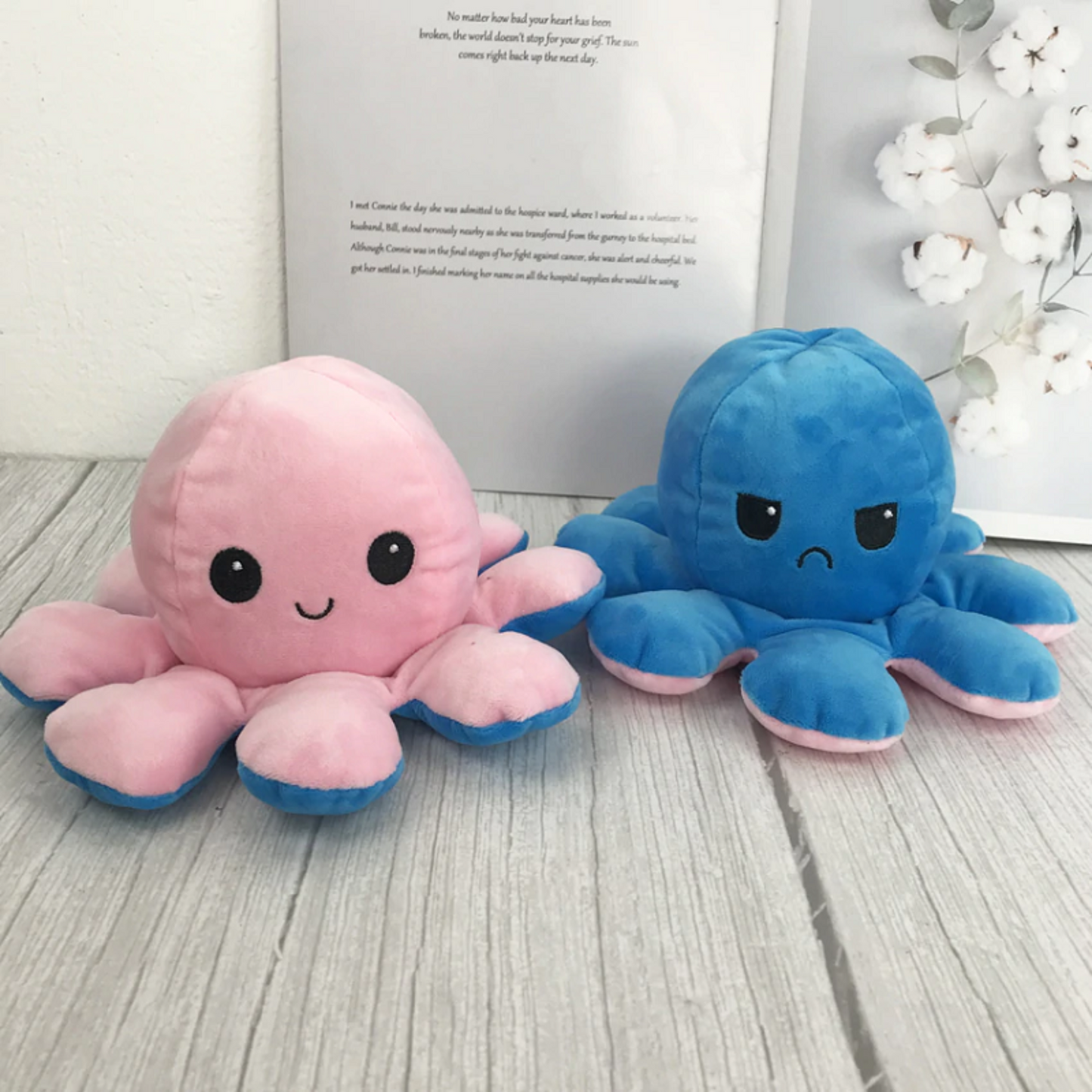 Peluche octopus réversible bleu et rose