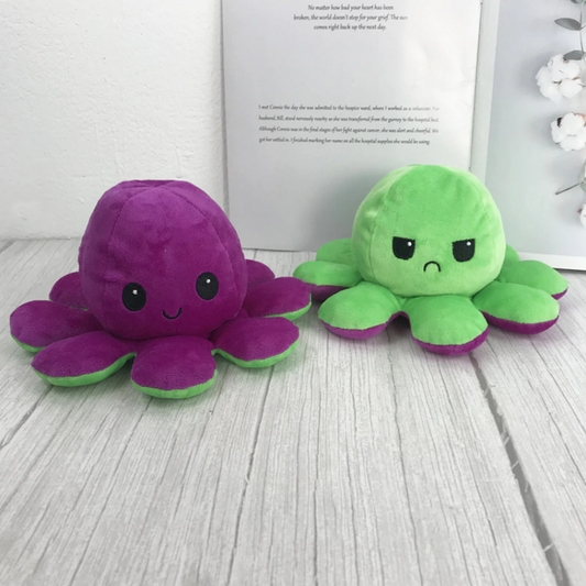 Peluche octopus réversible violet et vert