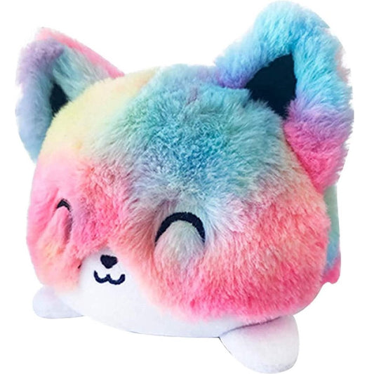une peluche en forme de chat multicolore que l'on peut retourner selon notre humeur du moment. un côté heureux et un côté fâché