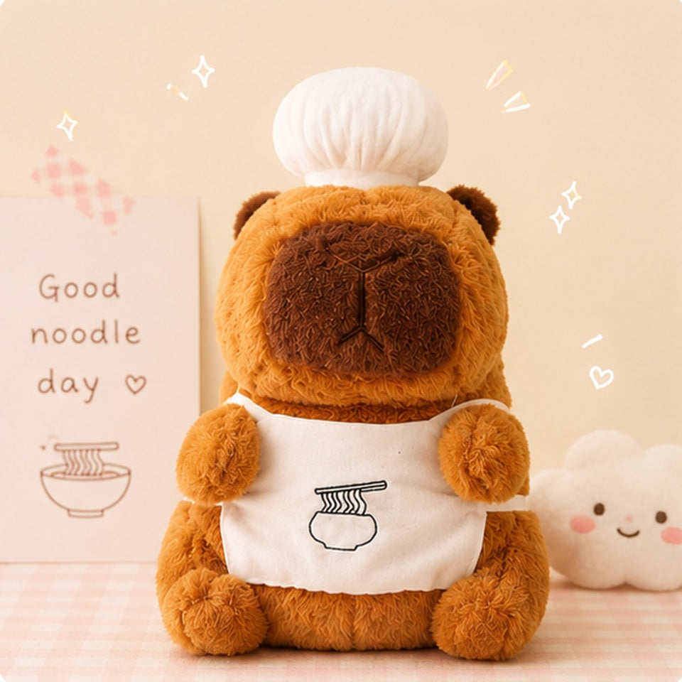 Peluche capy cuistot de 20 cm, polyester doux, idéale pour les câlins et la déco kawaii 🦫