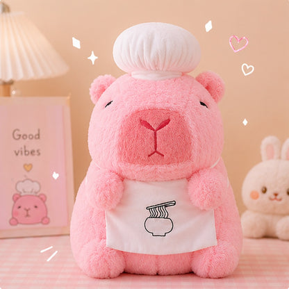 Peluche capy cuistot rose de 20 cm en polyester doux, idéale pour les câlins et la déco kawaii 🦫