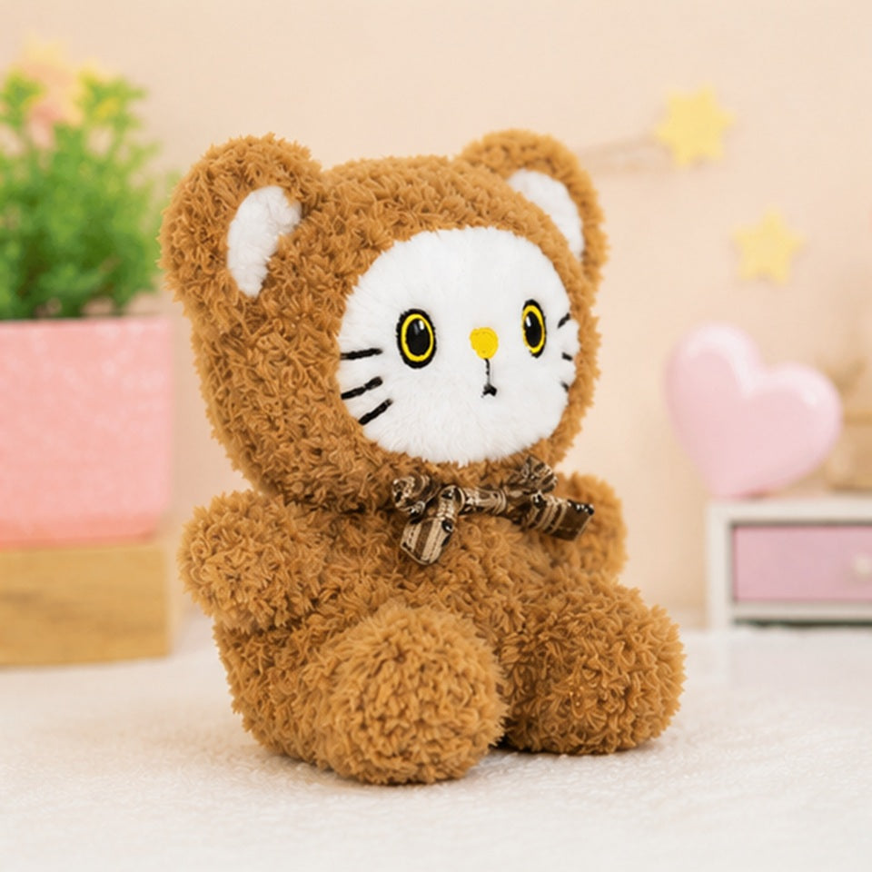 Peluche chat ours kawaii de 20 cm en polyester doux, idéale pour les câlins et la déco cocooning 🐱