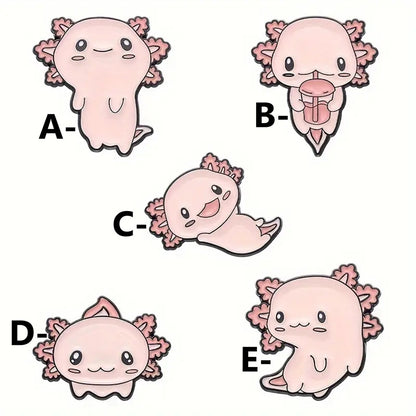 des pin's axolotl tout rose et tout mignon dans différentes poses et expressions kawaii adorables. 