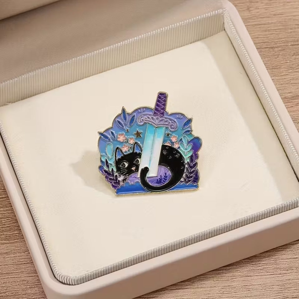 Pin's chat noir et fleurs (PROMO -12%)