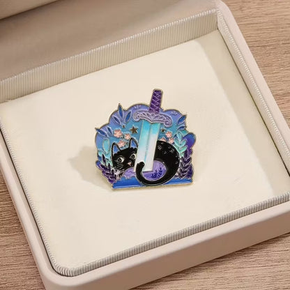 Pin's chat noir et fleurs (PROMO -12%)