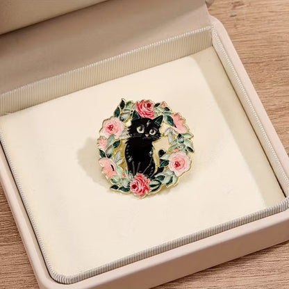 Pin's chat noir et fleurs (PROMO -12%)