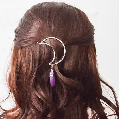 Barrette à cheveux lune et pierre