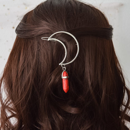 Barrette à cheveux lune et pierre