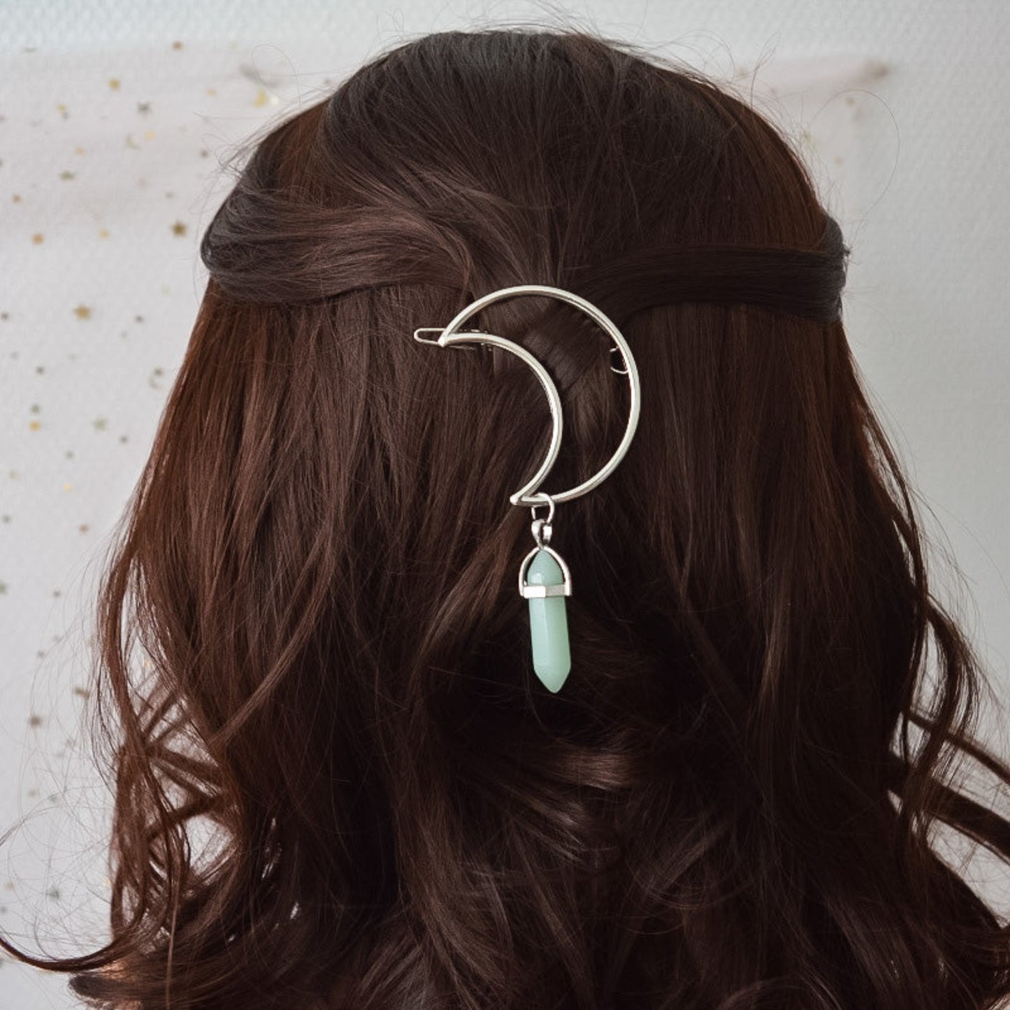 Barrette à cheveux lune et pierre