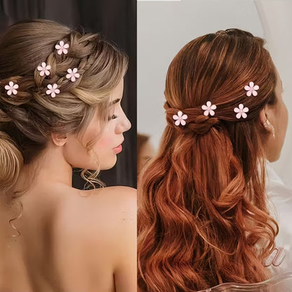 un lot de 5 pinces à cheveux en forme de fleurs de sakura roses pailletées. Au coeur des fleurs, se trouve un strass brillant. Parfaites pour un look printanier, romantique et adorable.
