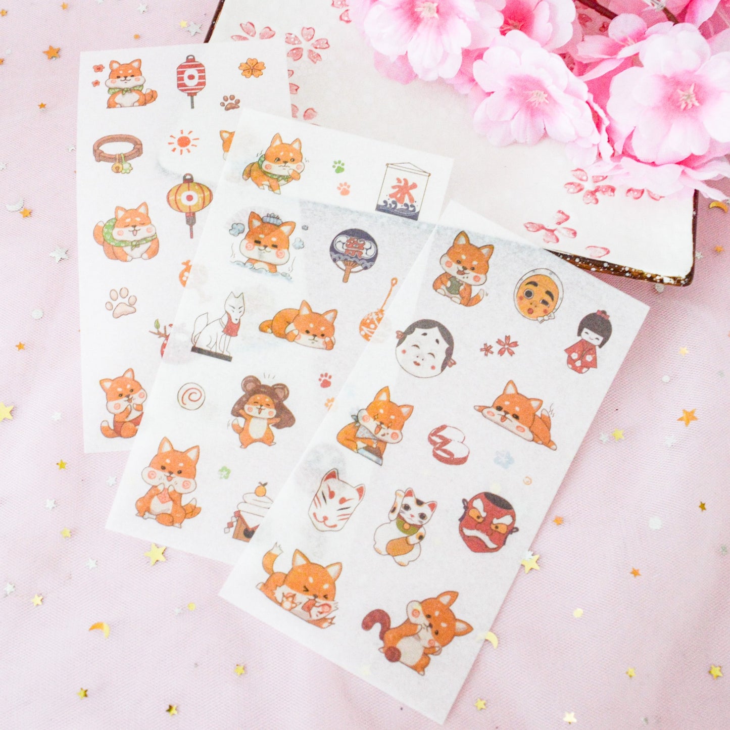 Lot de 6 planches de stickers shiba inu