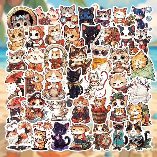des stickers représentant des chats dans diverses scènes de la vie quotidienne. Ils sont adorables et parfaits pour le scrapbooking.