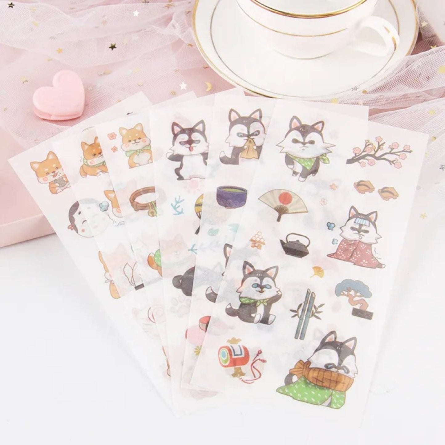 Lot de 6 planches de stickers shiba inu