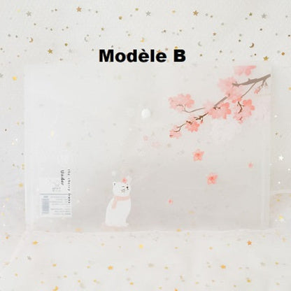 Pochette plastique motif chat et sakura