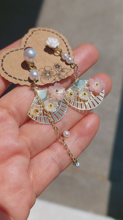Boucles d'oreilles éventail et fleurs de sakura 🌸