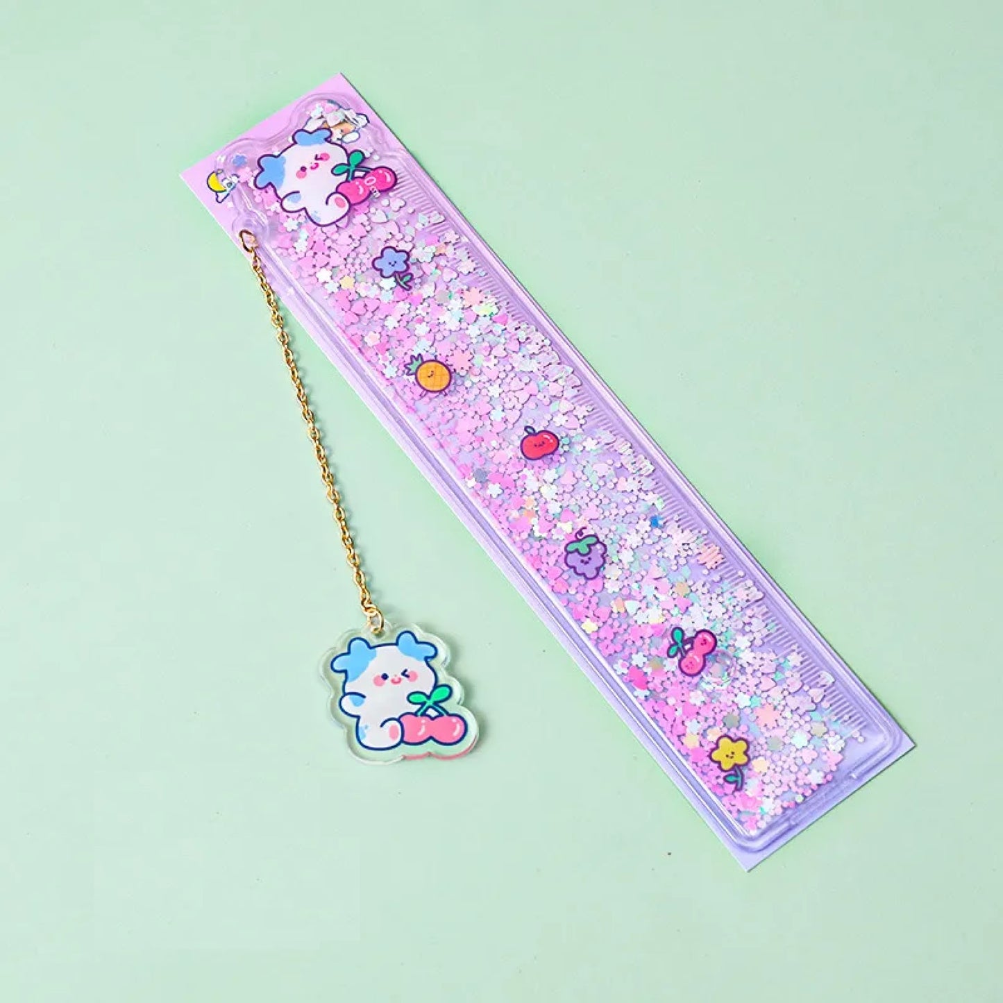 Règle kawaii liquide à paillettes