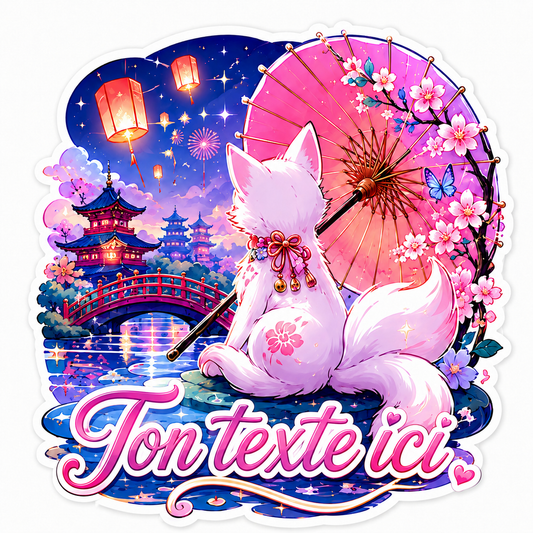 Sticker prénom personnalisable  Kitsune Sakura Enchantée