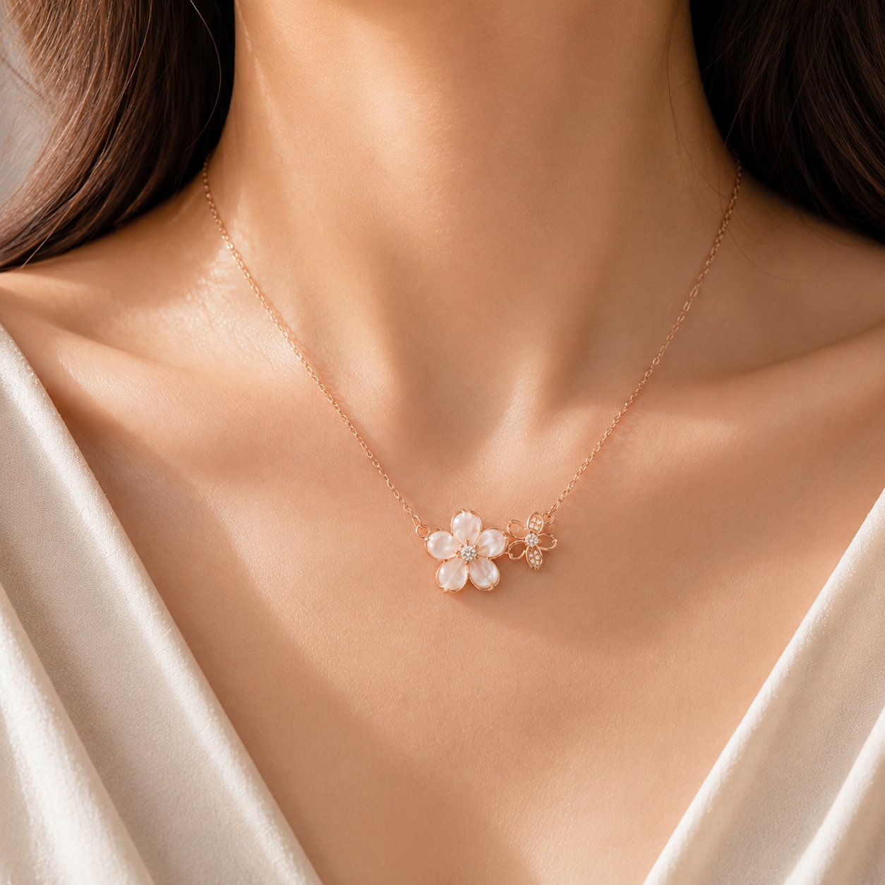 Collier sakura blanche et strass 🌸