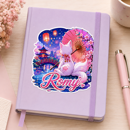 Sticker prénom personnalisable  Kitsune Sakura Enchantée