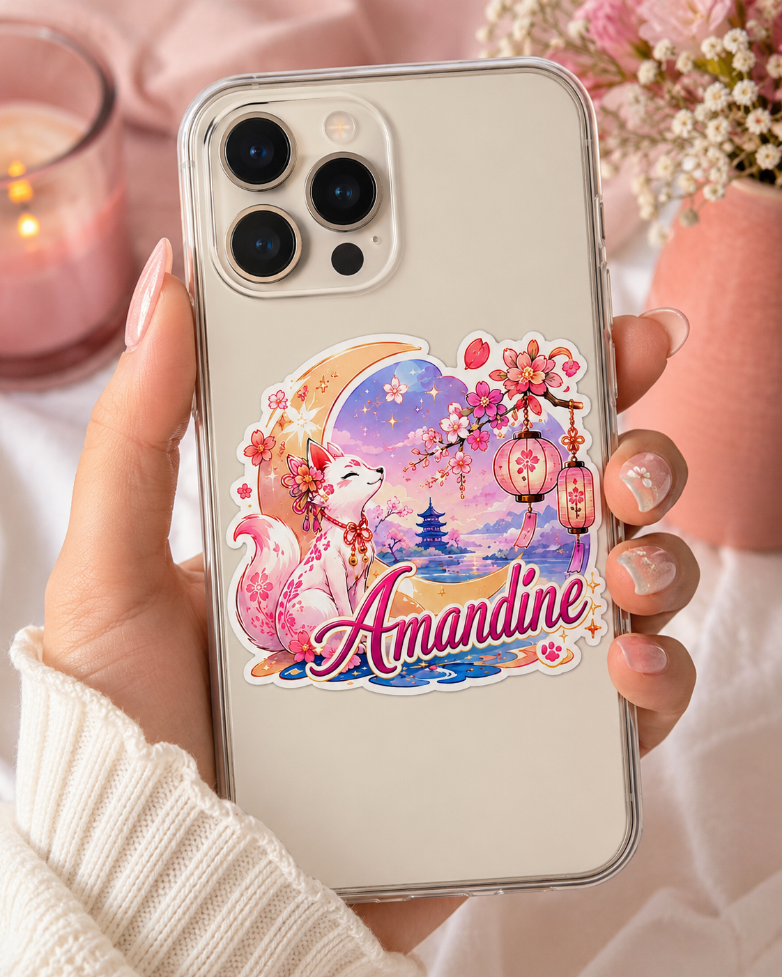 Sticker prénom personnalisable Kitsune Sakura 🌸