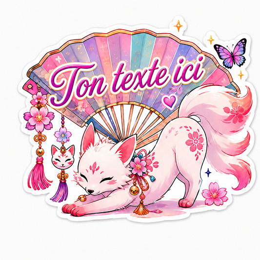 Sticker prénom personnalisable éventail et  Kitsune