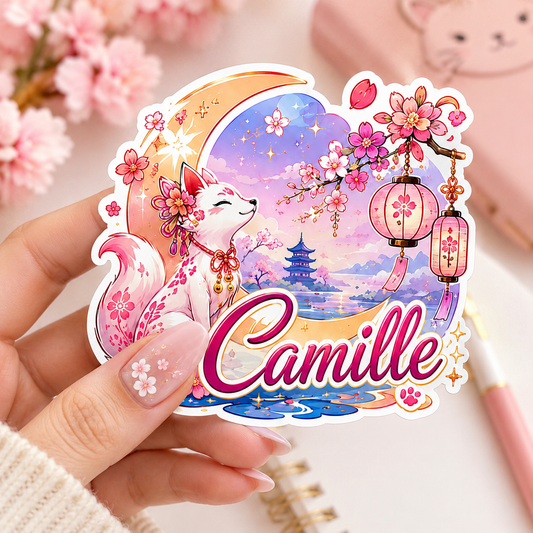Sticker prénom personnalisable Kitsune Sakura 🌸