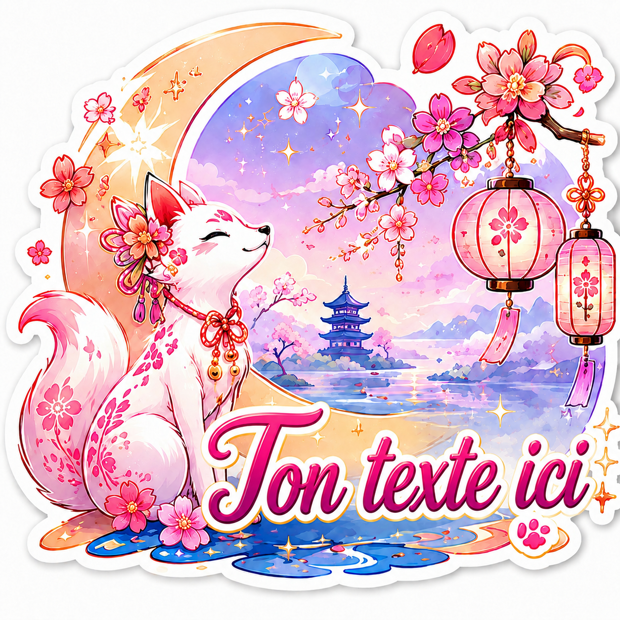 Sticker prénom personnalisable Kitsune Sakura 🌸