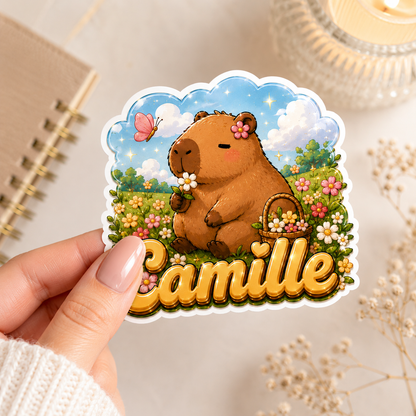 Sticker prénom Capybara Personnalisé ✨🌼