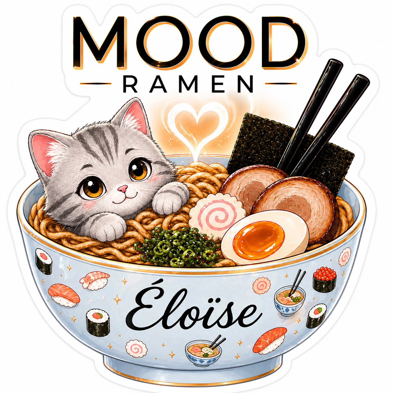 Sticker prénom personnalisé Mood  Ramen 8 cm
