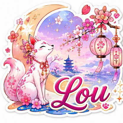 Sticker prénom personnalisable Kitsune Sakura 🌸
