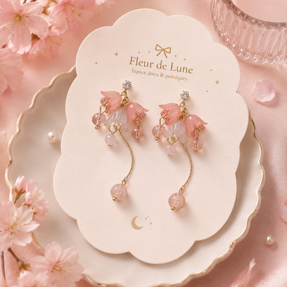Boucles d'oreilles cascade de fleurs perlées