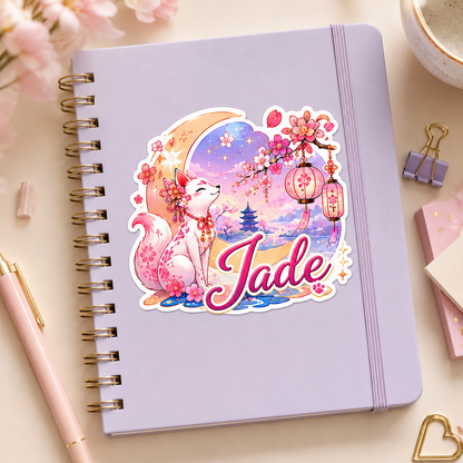 Sticker prénom personnalisable Kitsune Sakura 🌸