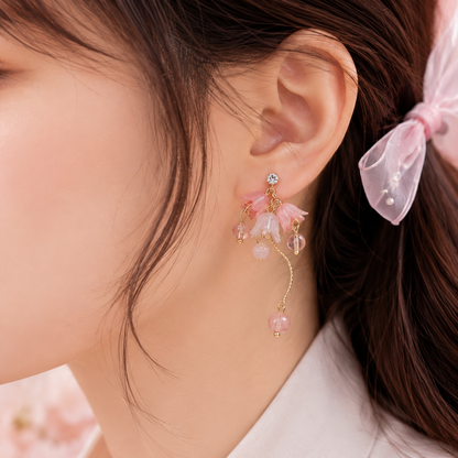 Boucles d'oreilles cascade de fleurs perlées