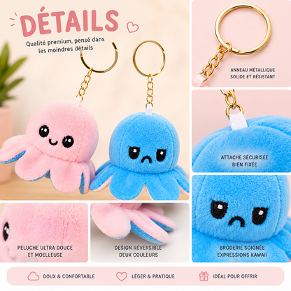 Porte-clés peluche octopus bleu réversible (PROMO -20%)